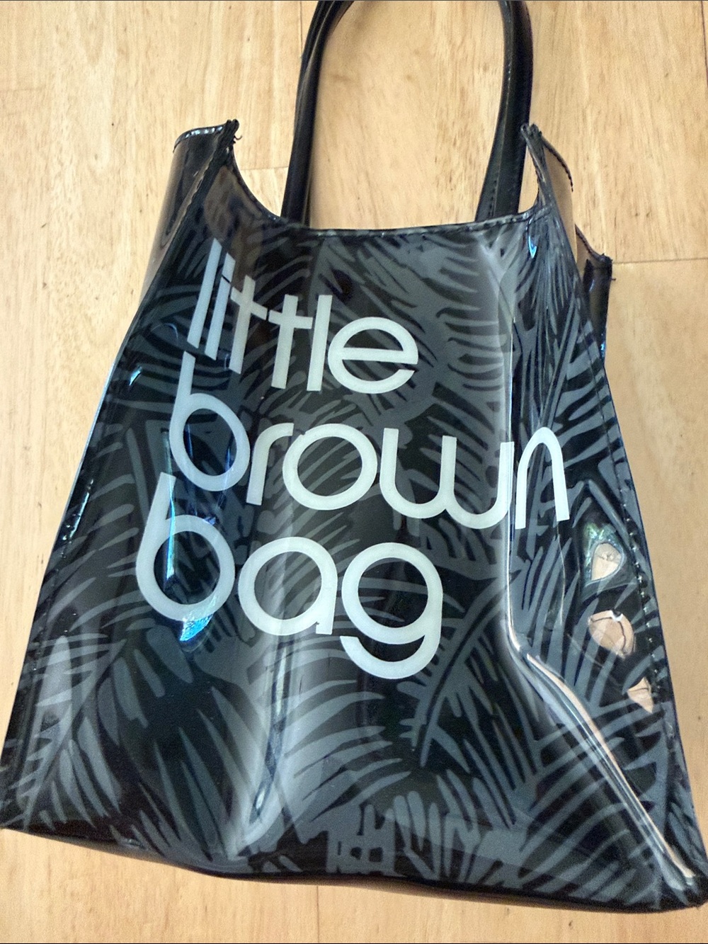 Little Brown Bag Black Tote - Glossy Palm Print